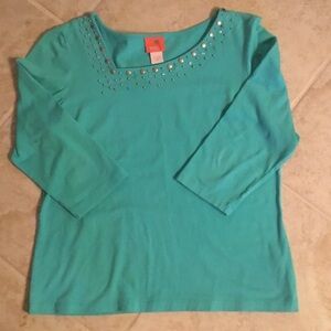 Hearts of Palm Turquoise Studded Blouse
